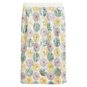 J Crew Pink Sequin Daisy Medallion Pencil Skirt